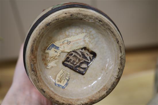 A large 19th century Japanese vase and a pair of smaller crackleware vases tallest 43cm (incl. stand)